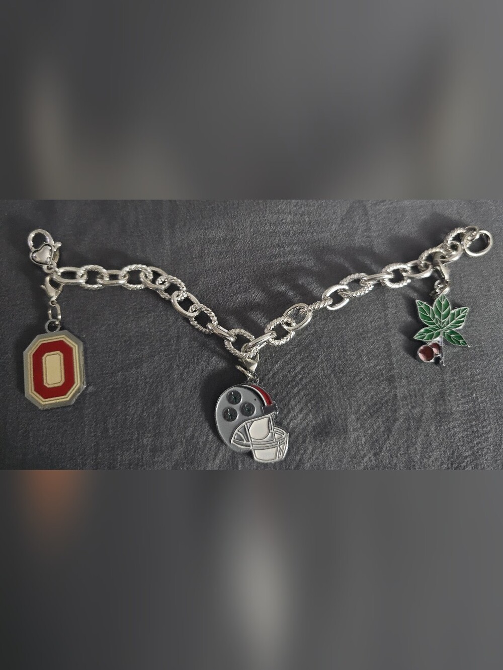 Ohio State Buckeyes Charm Bracelet with Block O, Helmet and Leaf Charms 8in